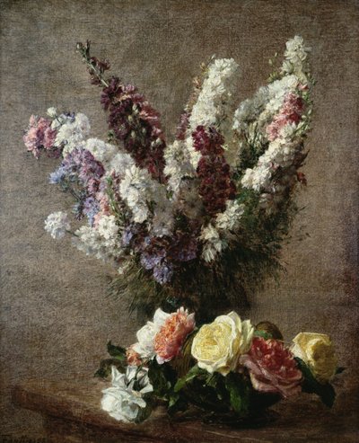 Roses and Larkspur, 1885 by Ignace Henri Jean Fantin Latour