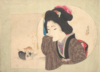 Print [woman and puppies] by Ikeda Eisen