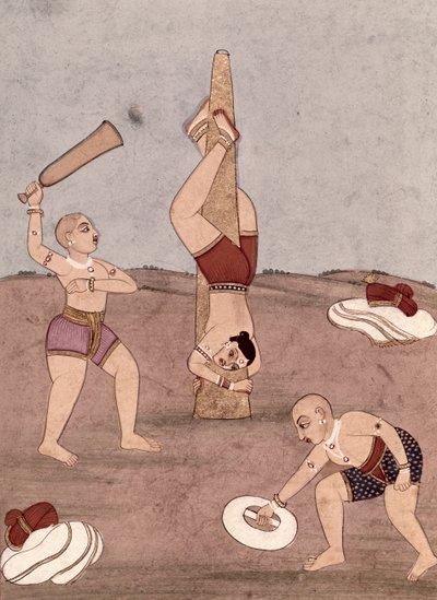 Acrobats performing physical feats by Indian School
