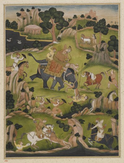 Shah Jahan Hunting, Detached Album Folio, c.1900 by Indian School