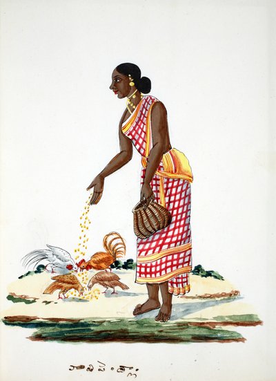 Woman Feeding Chickens by Indian School