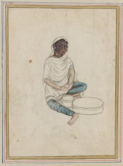 Woman Grinding Corn by Indian School