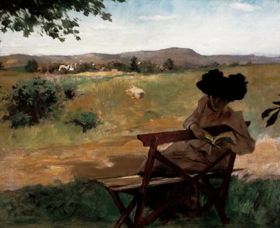 Woman Sitting on a Bench Reading by Irving Ramsay Wiles