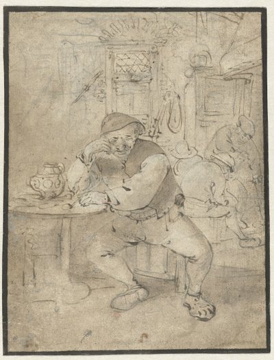 Seated Farmer Leaning on a Small Table by Isaac van Ostade