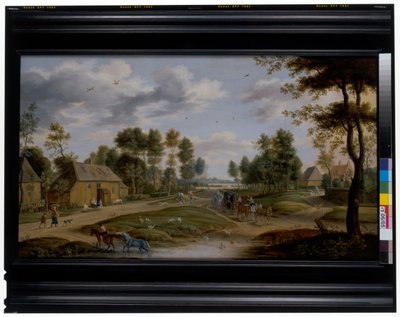 Village landscape with a carriage by Isaak van Oosten