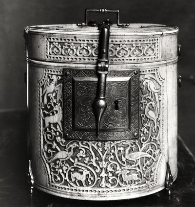 Cylindrical box carved with animals, Moorish by Islamic School