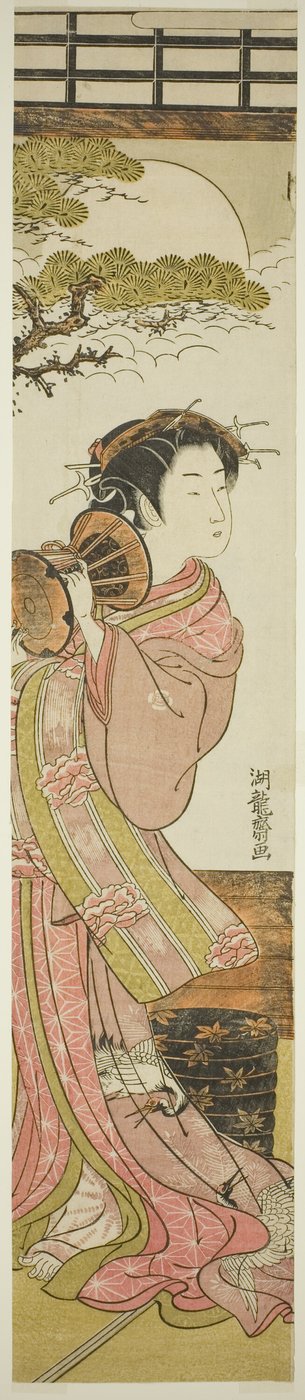 Courtesan Playing a Hand Drum by Isoda Koryusai