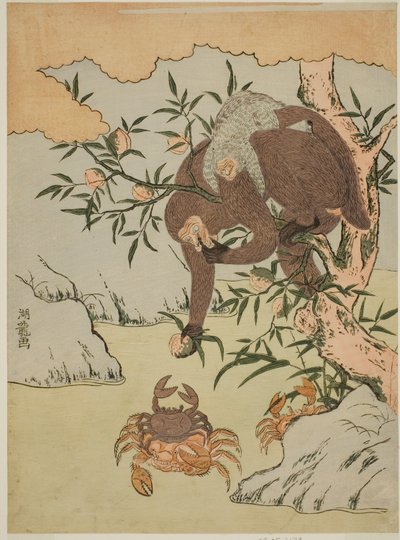 Monkey Playing with Crabs by Isoda Koryusai
