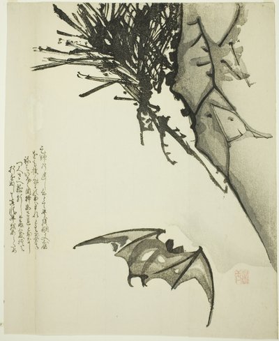 A Bat Flying near a Pine Tree by Issho Issho