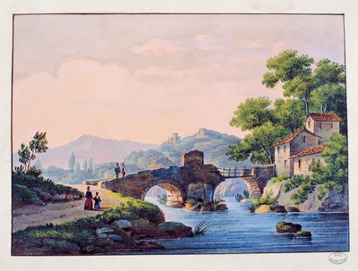 Bridge Over a River, Italian Landscape by Italian School