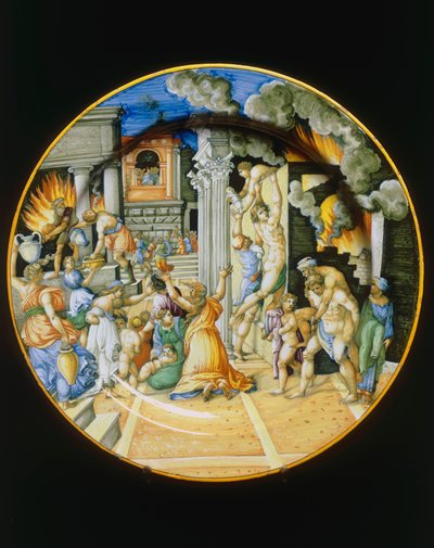 Fire of Troy, Manufacture of Urbino, Plate by Italian School