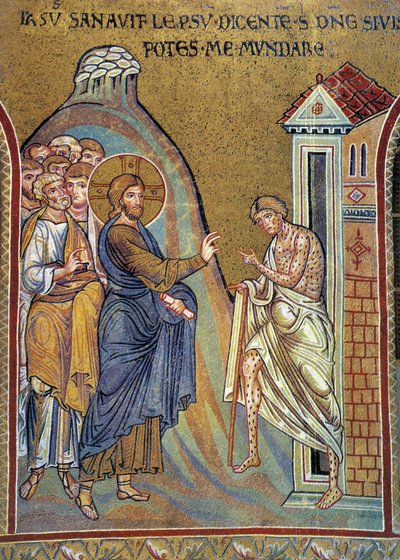 Healing the leper - mosaic, Monreale, Italy by Italian School