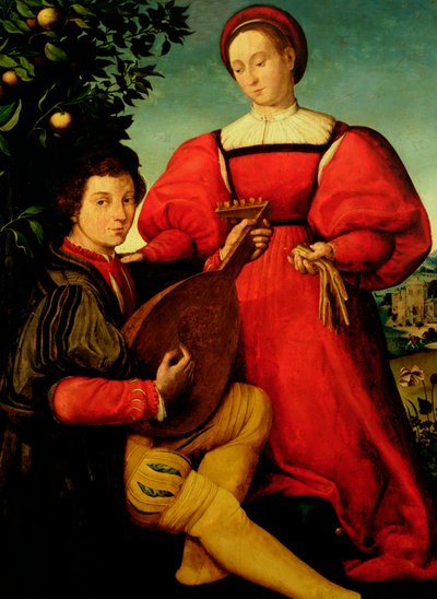 Venetian Lady and Lute Player by Italian School