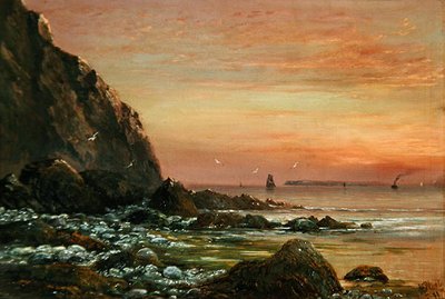 Seascape with Cliff at Sunset by J. H. Blunt