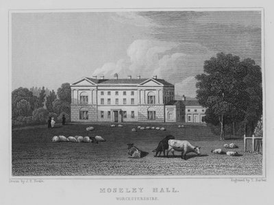 Moseley Hall, Worcestershire (engraving) by John Preston Neale