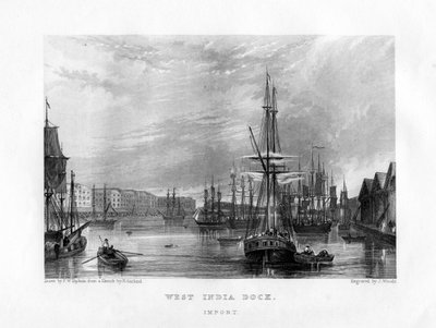 West India Dock, London, 19th Century by J. Woods