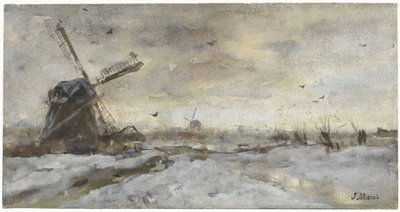 Landscape with Mill in the Snow by Jacob Maris