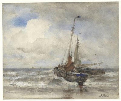 Two Fishing Boats by the Beach by Jacob Maris