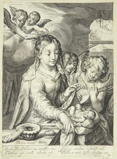 Virgin Mary with Child Surrounded by Angels by Jacob Matham