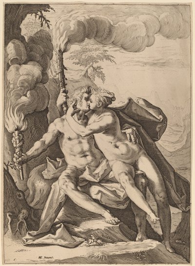 Eros and Anteros by Jacob Matham after Hendrik Goltzius