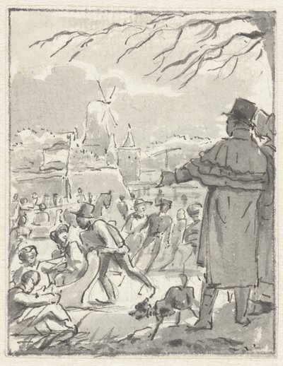 Ice Skating on a City Canal Near a Mill by Jacob Smies