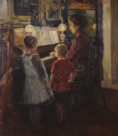 Woman and Children by the Piano by Jacob Sømme