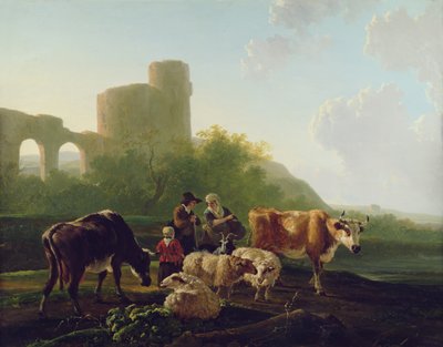 Rustic Figures with Cattle and Sheep by Jacob Van Stry