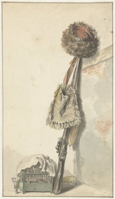 Hunting Still Life with Birdcage by Jacob van Strij