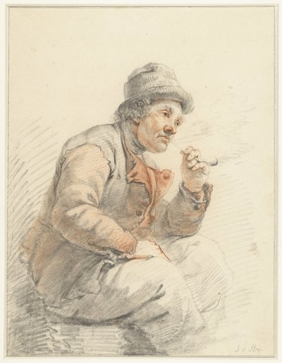 Seated, Pipe-Smoking Farmer by Jacob van Strij