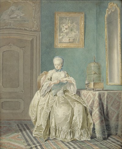 Young Girl Embroidering by Jacobus Buys