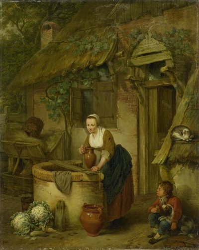 Woman Drawing Water from a Well by Jacobus Johannes Lauwers