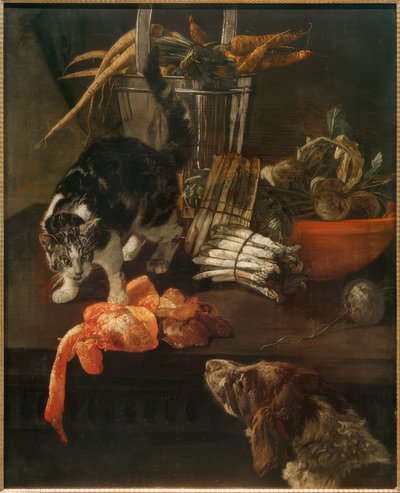 Kitchen Piece with Dog and Cat by Jacobus Victors