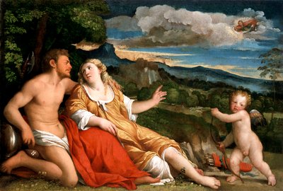 Mars, Venus and Cupid, 1520s by Jacopo Palma il Vecchio