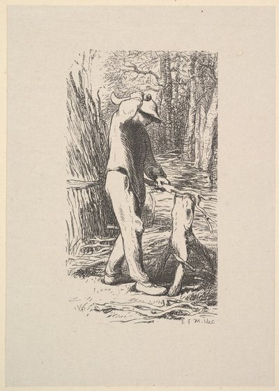 Woodcutter Making a Faggot, 1853 by Jacques Adrien Lavieille