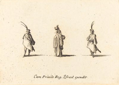 Lady in Long Cloak, and Two Gentlemen by Jacques Callot