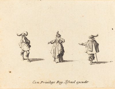 Lady with Outstretched Arm, and Two Gentlemen by Jacques Callot