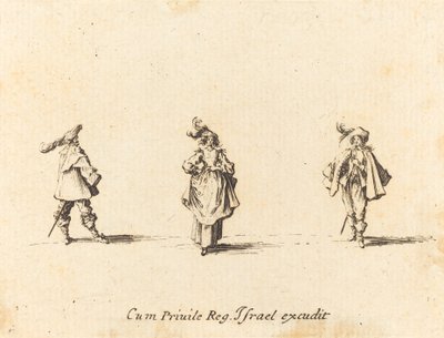 Lady with Plumes, and Two Gentlemen by Jacques Callot