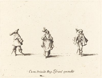 Lady with Plumes, and Two Gentlemen by Jacques Callot