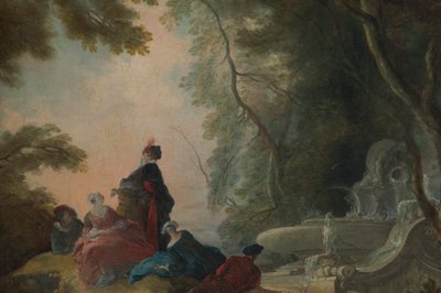 Gallant Party by a Fountain by Jacques Lajoue de