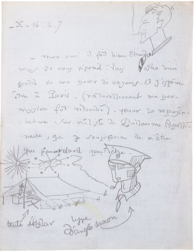 Autograph letter with drawings by Jacques Vache