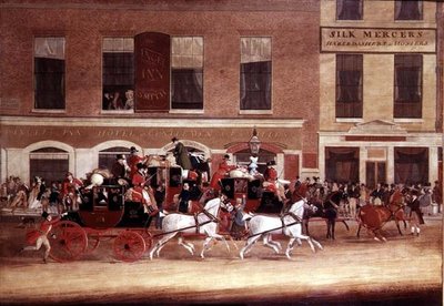 Royal Mail Coaches Leaving the Angel Inn by James Pollard