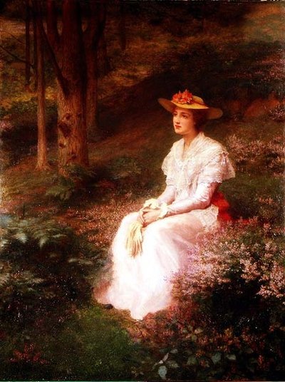 Elegant Lady Sitting in Woodlands by James R. Lee