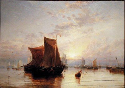 Dutch Boats Becalmed at Sunrise by James Webb