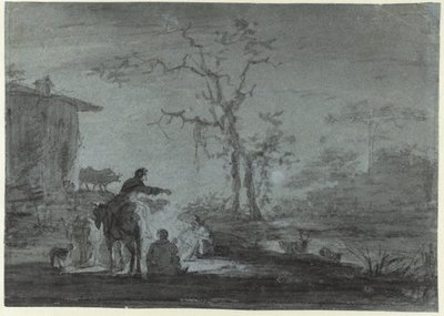 Herdsmen by a Campfire at Moonlight by Jan Asselijn (possibly)