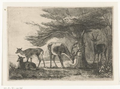 Forest Edge with Deer by Jan Bos Wz.