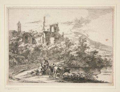 The Two Cows Near a River. Tivoli by Jan Both