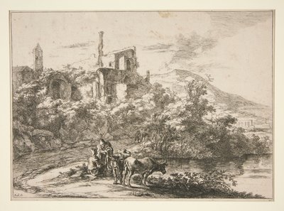 The Two Cows Near the River, Tivoli by Jan Both