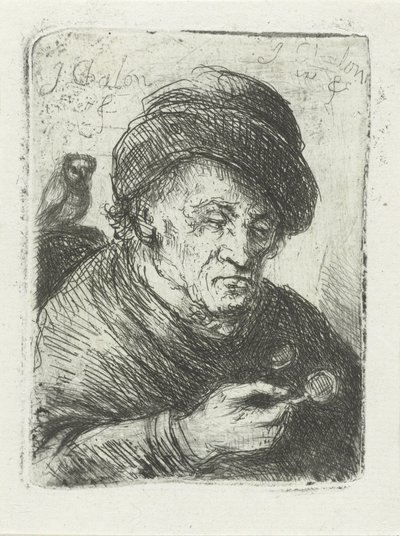 Old Man with Glasses and Owl by Jan Chalon