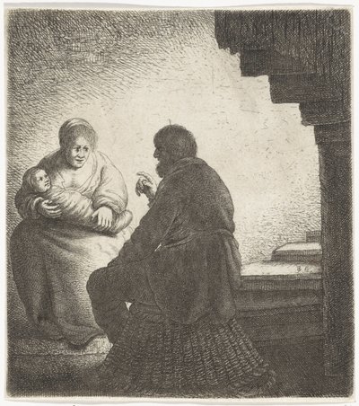Family Sitting by a Spiral Staircase by Jan Gillisz. van Vliet