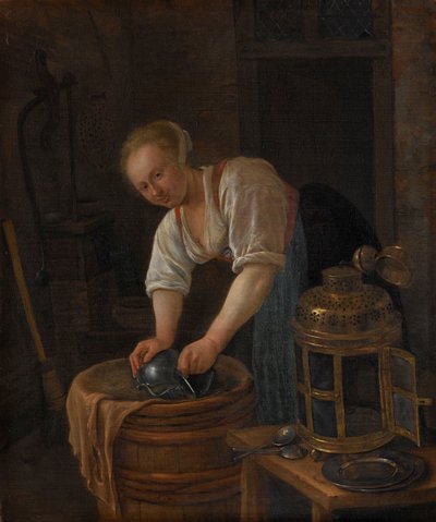 Woman Scouring Metalware by Jan Havicksz. Steen